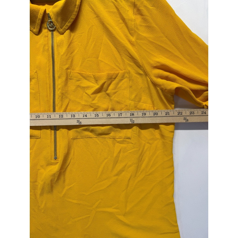 Michael Kors Blouse Top Womens XL Yellow Gold Roll Tab Sleeves Half Zip Casual - Picture 5 of 10